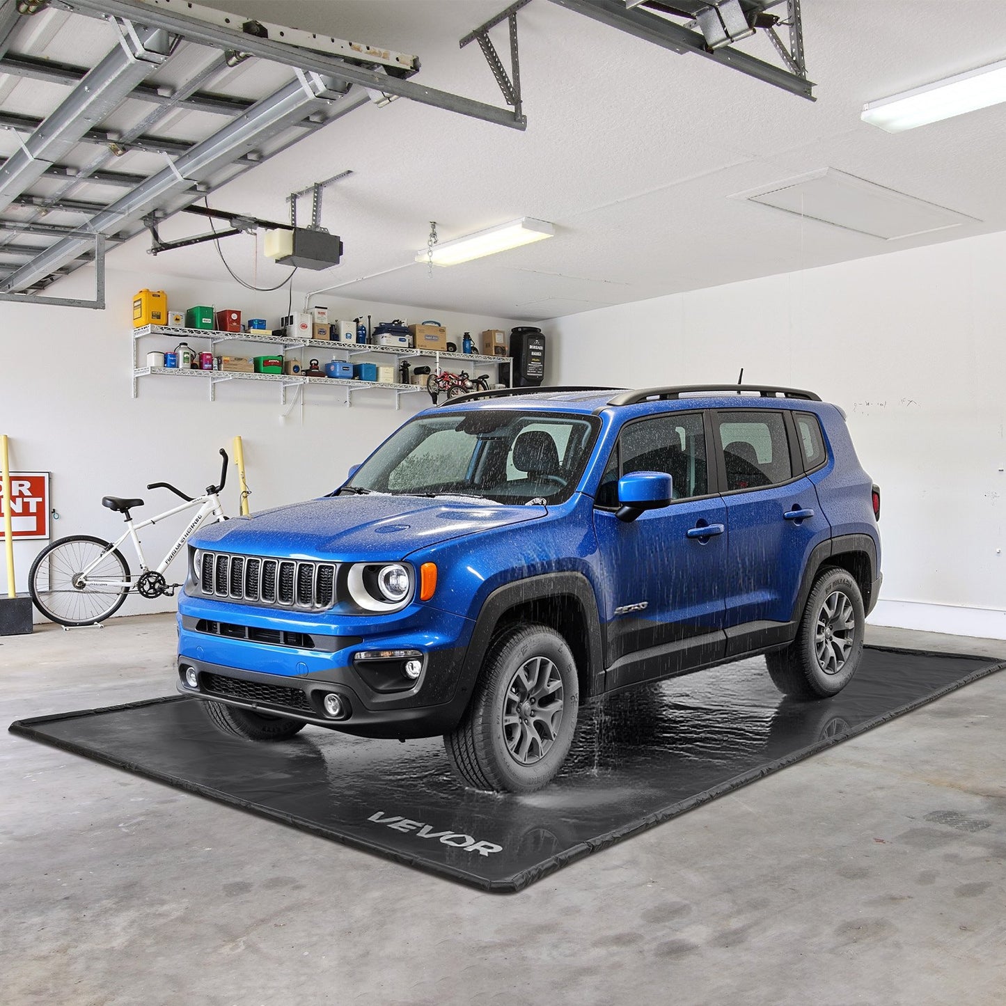 VEVOR Containment Mat, 7 ft 9 in x 16 ft, Non-Slip PVC Garage Floor Mat w/a Cleaning Squeegee,-$60