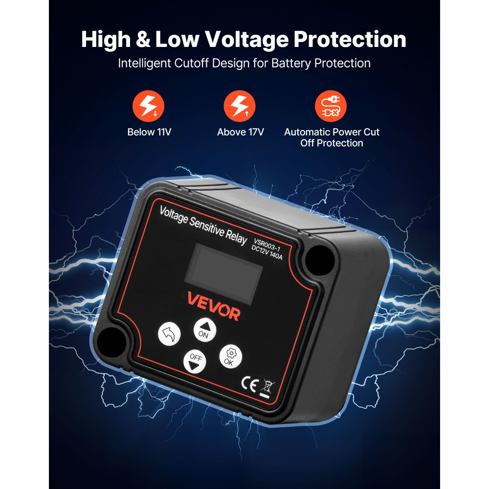 VEVOR Dual Battery Isolator Kit, 12V 140 Amp, Manual and Automatic VSR Voltage Sensitive Relay,-$55