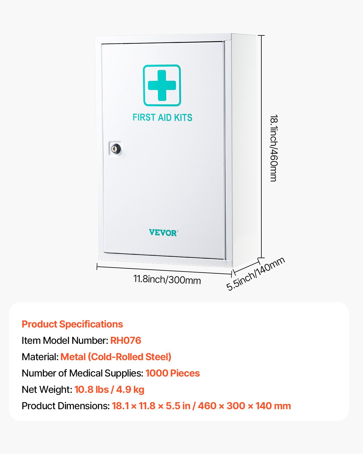 VEVOR 3-Shelf First Aid Cabinet, 1000 Pieces, Large Capacity First Aid Kit, Wall Mounted Cabinet,-$70