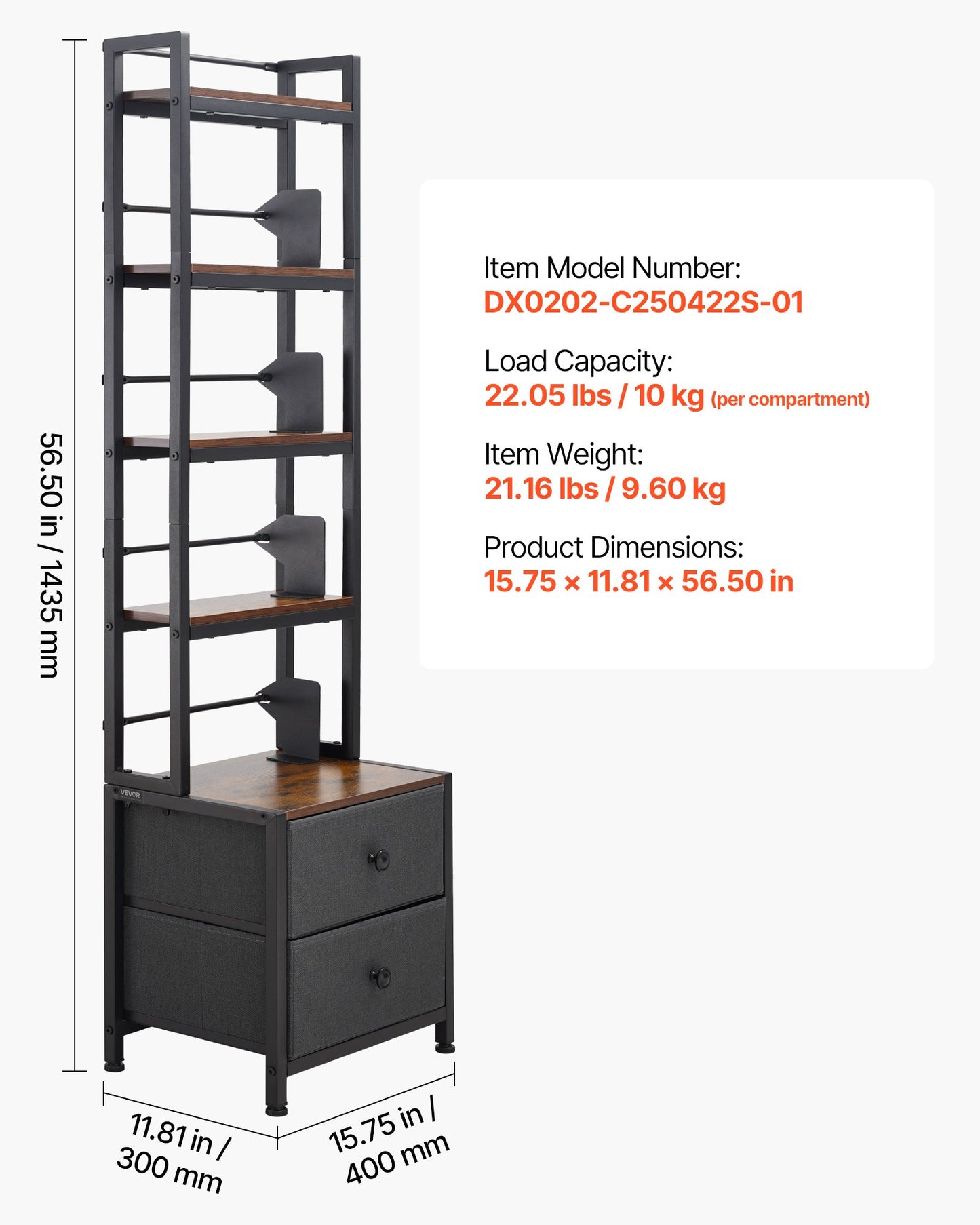VEVOR Media Storage Cabinet, 4-Shelf DVD Shelf Organizer with Drawers, 15.75 x 11.81 x 56.50 in,-$40