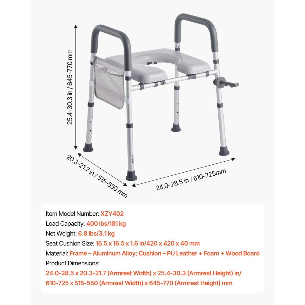 VEVOR Raised Toilet Seat with Arms, 400 lbs Load Capacity, Adjustable Height and Width,-$50