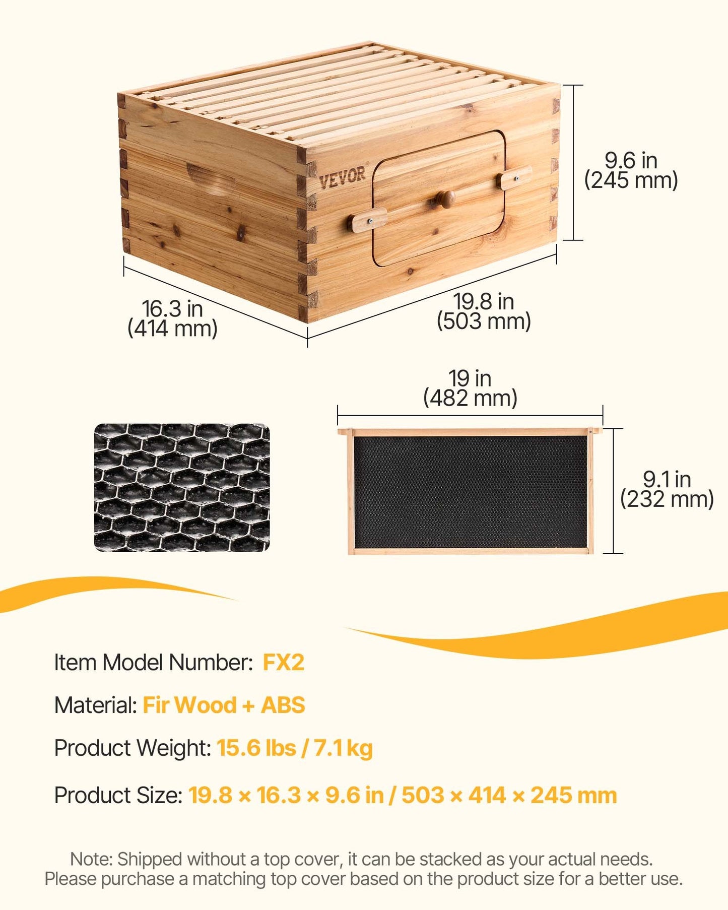VEVOR Bee Hive Deep Box Starter Kit, 100% Beeswax Coated Natural Fir Wood,-$45