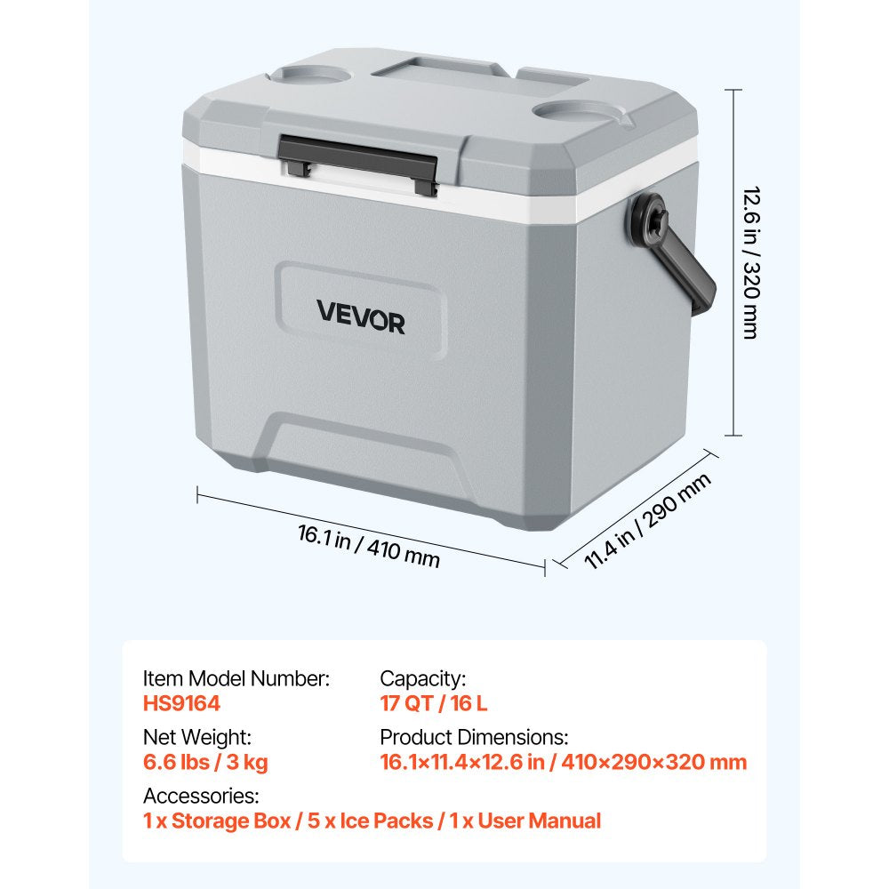 VEVOR Hard Cooler, 17QT Portable Cooler, Leak-Resistant Coolbox Keeps Contents Cool for 48 Hours,-$35