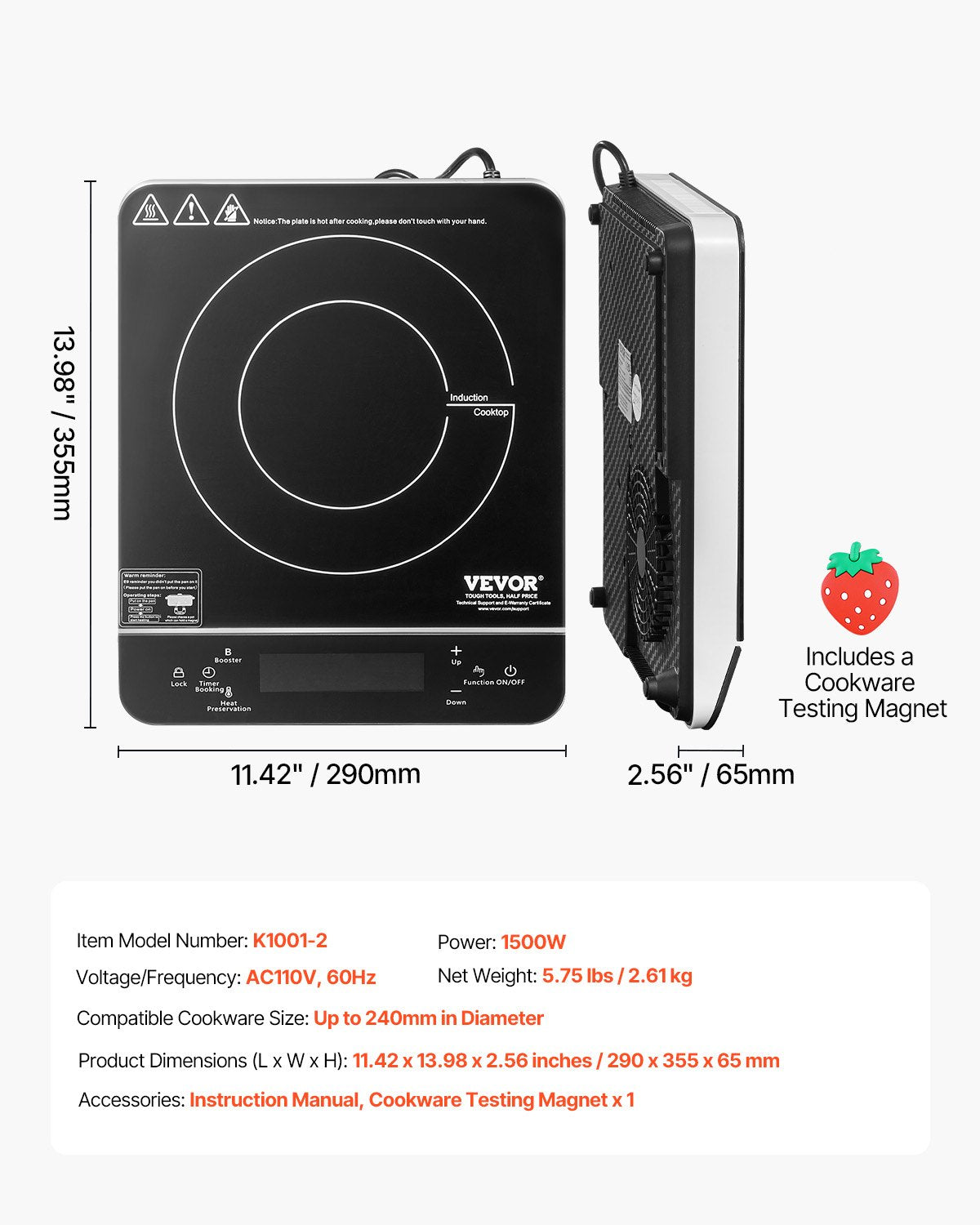 VEVOR Portable Induction Cooktop, 1500W Electric Induction Burner with 9 Temperature Settings,-$45