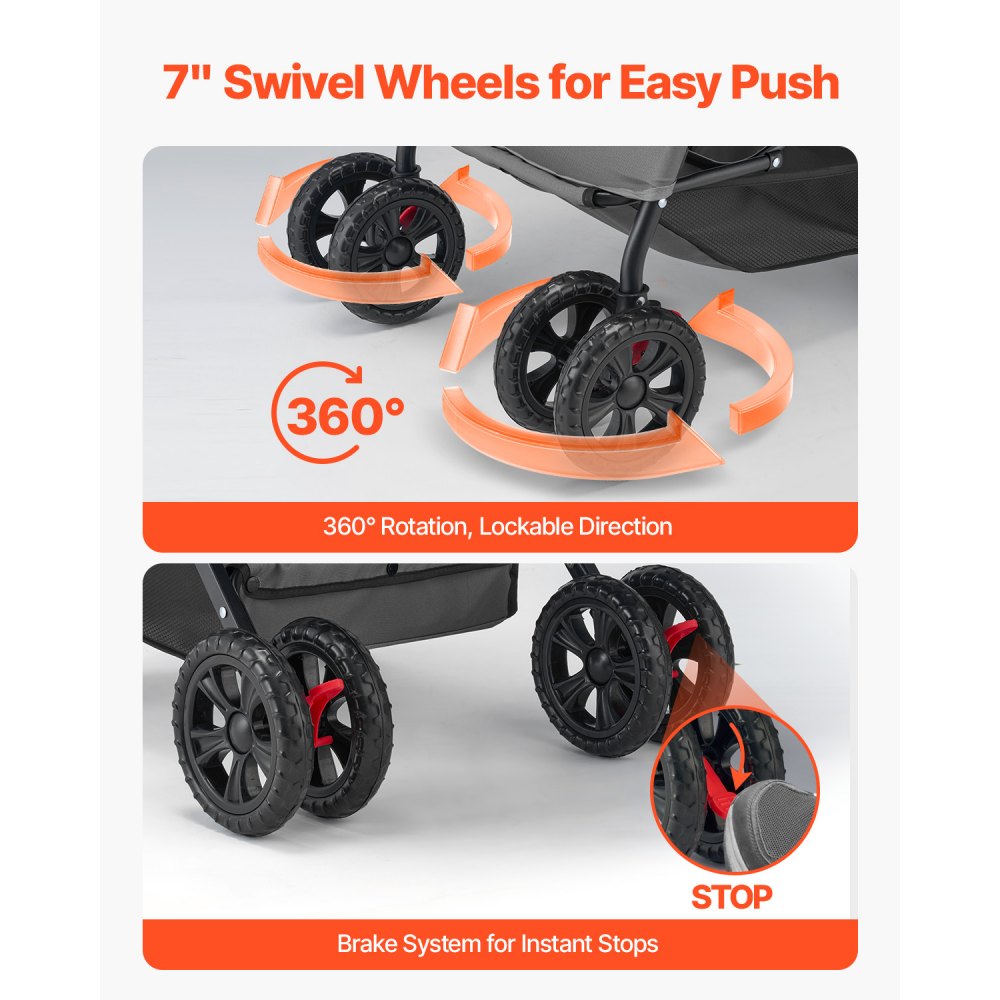 VEVOR Pet Stroller, 44 lbs Weight Capacity, Foldable Dog Stroller Cart, 4 Wheels with Mesh Windows,-$70