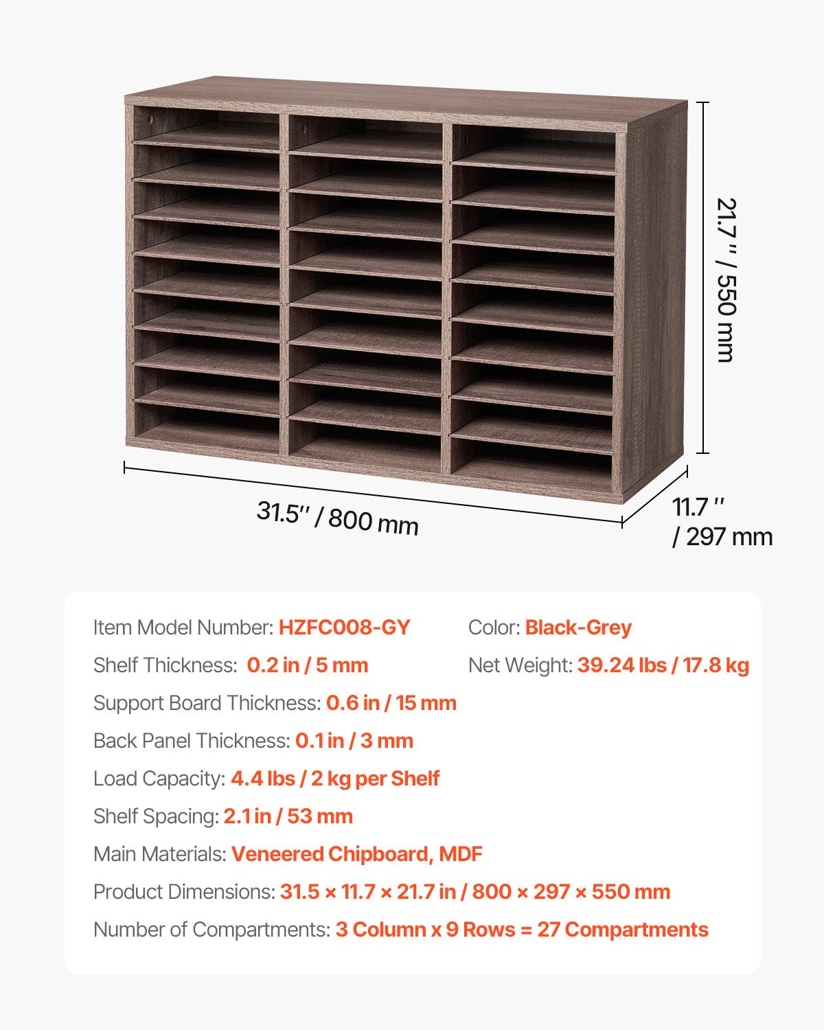 VEVOR Literature Organizer, 27 Compartments Office Mailbox with Removable Shelves,-$65