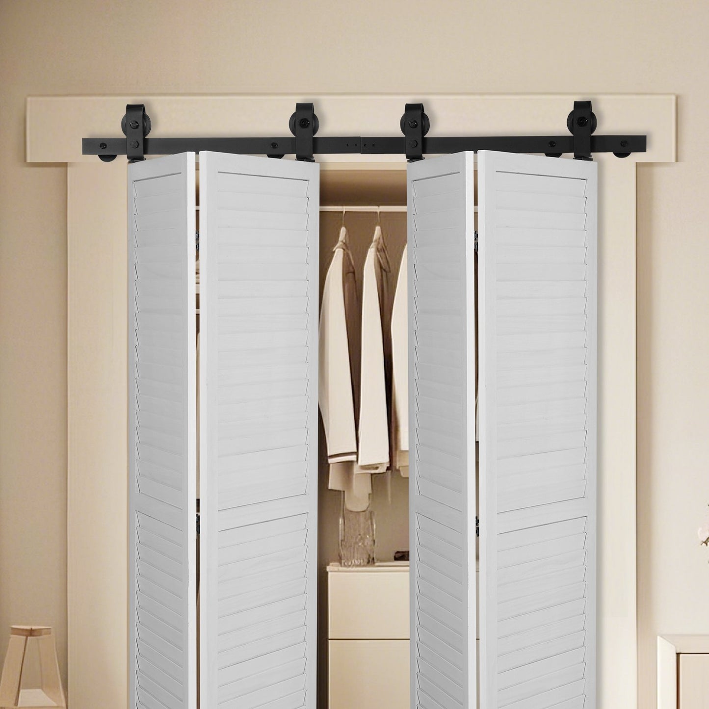 VEVOR Bi-Folding Sliding Barn Door Hardware Track Kit, 52" Top Mount Track Kit, Slide Smoothly,-$75