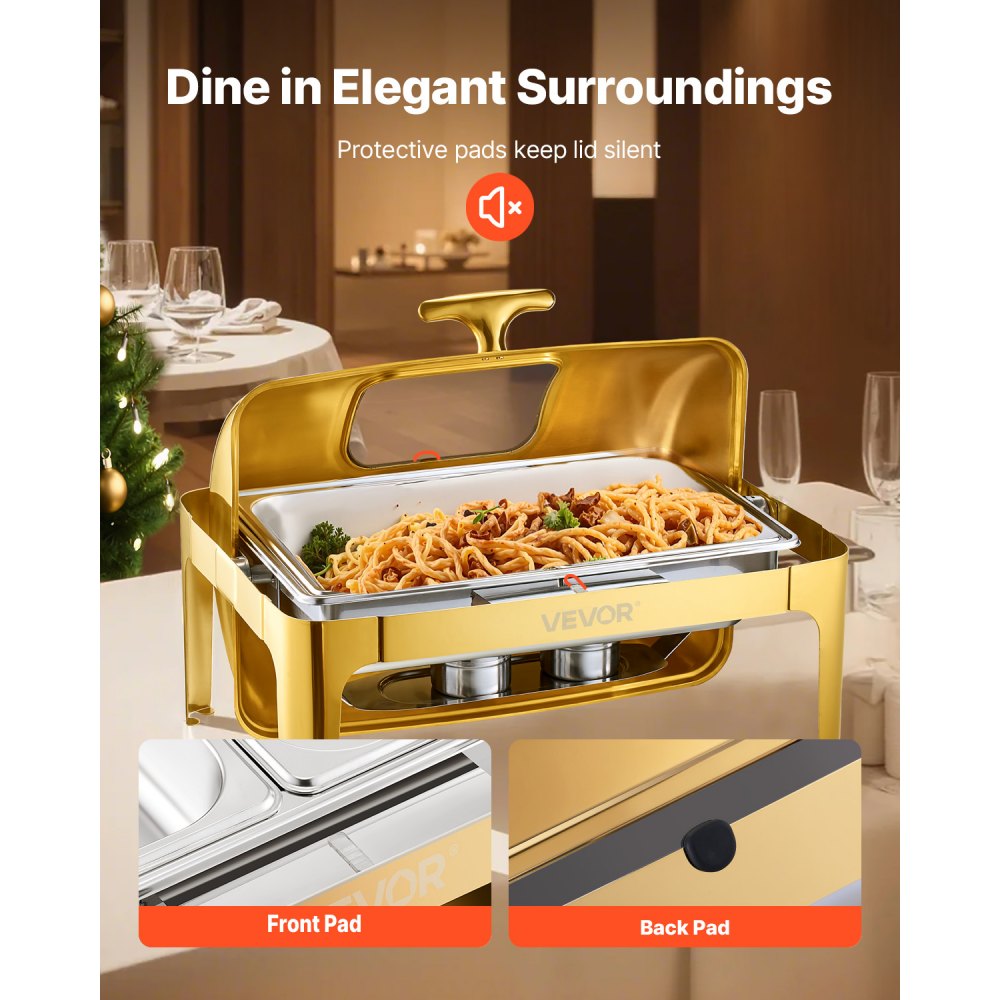 VEVOR Roll Top Chafing Dish Buffet Complete Set, 9Qt Stainless Steel Chafer with Full Size Pan,-$120