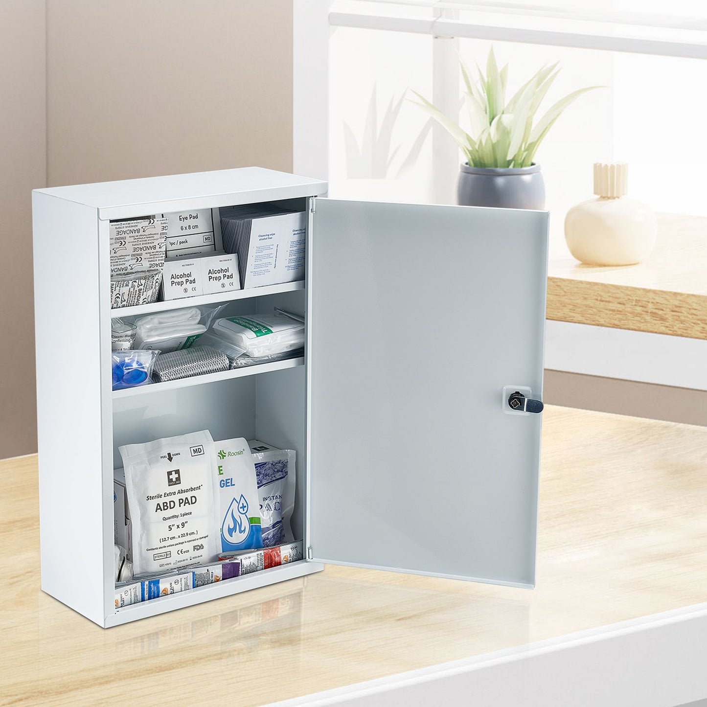 VEVOR 3-Shelf First Aid Cabinet, 1000 Pieces, Large Capacity First Aid Kit, Wall Mounted Cabinet,-$70