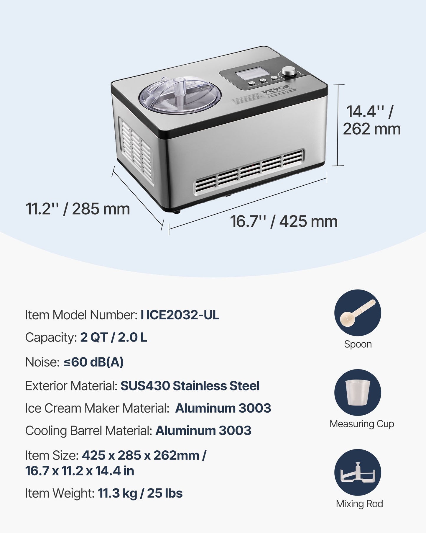 VEVOR Automatic Ice Cream Maker with Built-in Compressor, 2 Quart No Pre-freezing Fruit Yogurt Machine,-$170