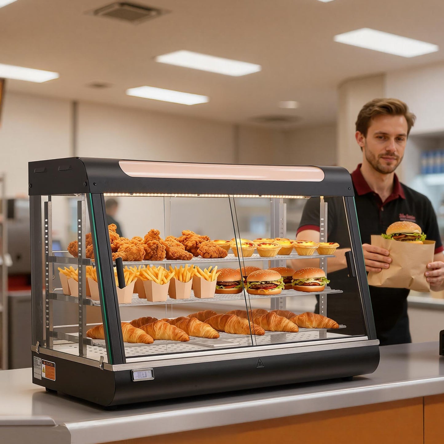 VEVOR 3-Tier Commercial Food Warmer Display, 1400W Food Display Warmer with LED Light,-$300