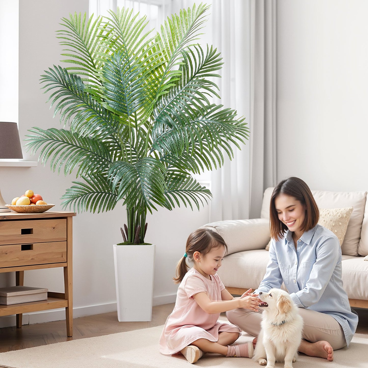 VEVOR Artificial Areca Palm Tree 6 ft, Fake Palm Tropical Plants with White Tall Planter,-$55