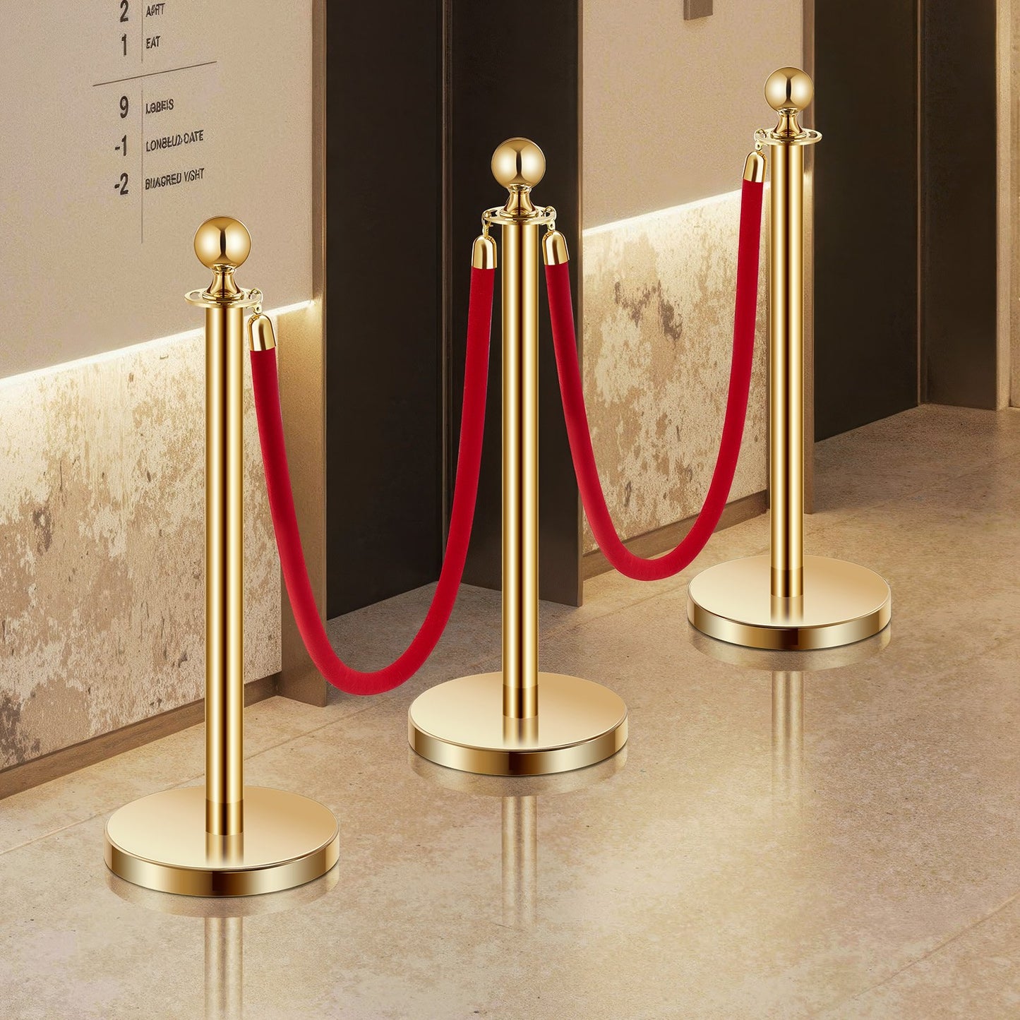 VEVOR Stanchion Post, 6 Pcs Crowd Control Barrier Set with 4 Red Velvet Ropes, 5 ft Stainless,-$85