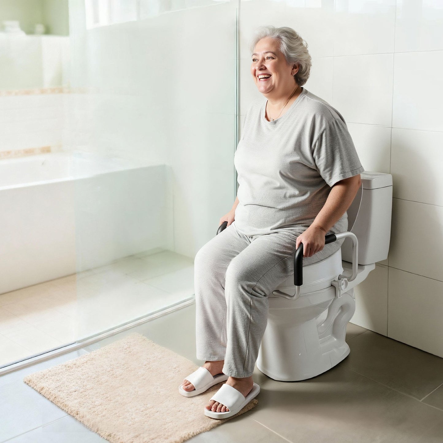 VEVOR Raised Toilet Seat with Arms, 300 lbs Load Capacity, 4-Inch Lift Height, Widened Commode,-$45