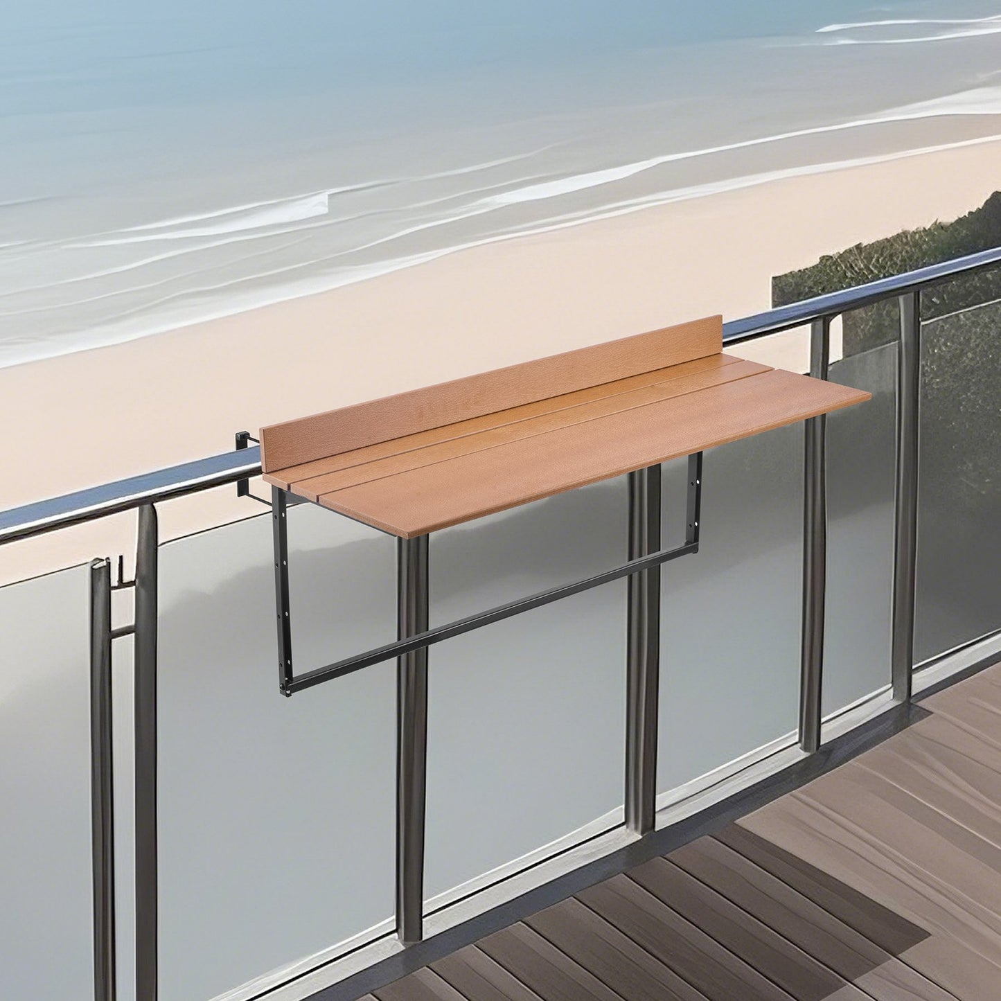 VEVOR Balcony Hanging Table, 15 x 39 in Folding Balcony Railing Table, Outdoor Balcony Bar Table,-$50