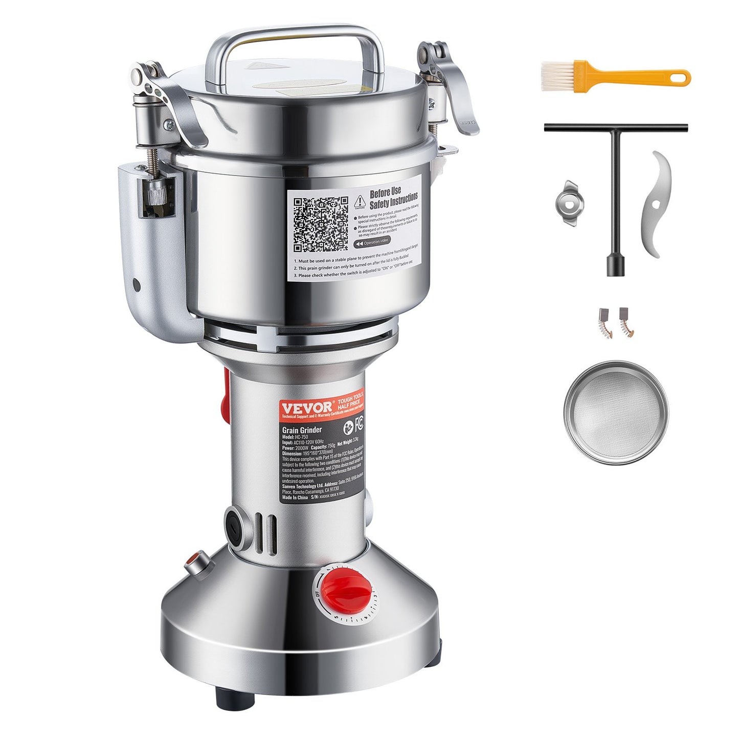 VEVOR 750g Electric Grain Mill Grinder, High Speed 2000W Commercial Spice Grinders,-$65