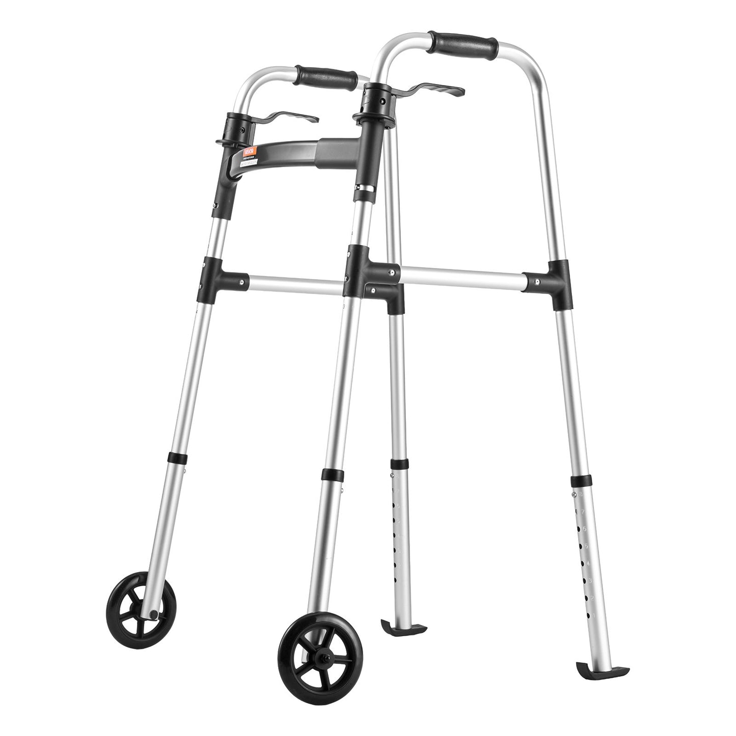 VEVOR Folding Walker, 2-Button Foldable Walker with 5" Wheels & 8-Level Adjustable Height,-$35