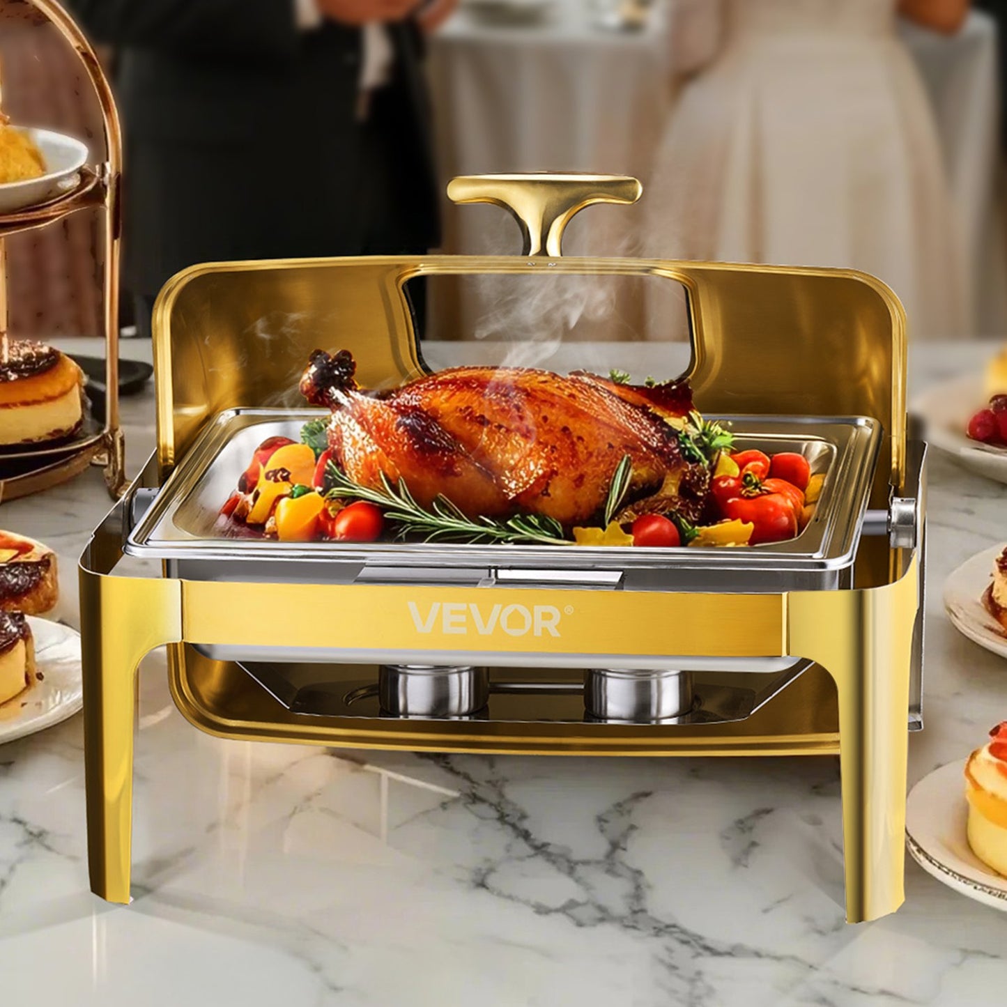 VEVOR Roll Top Chafing Dish Buffet Complete Set, 9Qt Stainless Steel Chafer with Full Size Pan,-$120