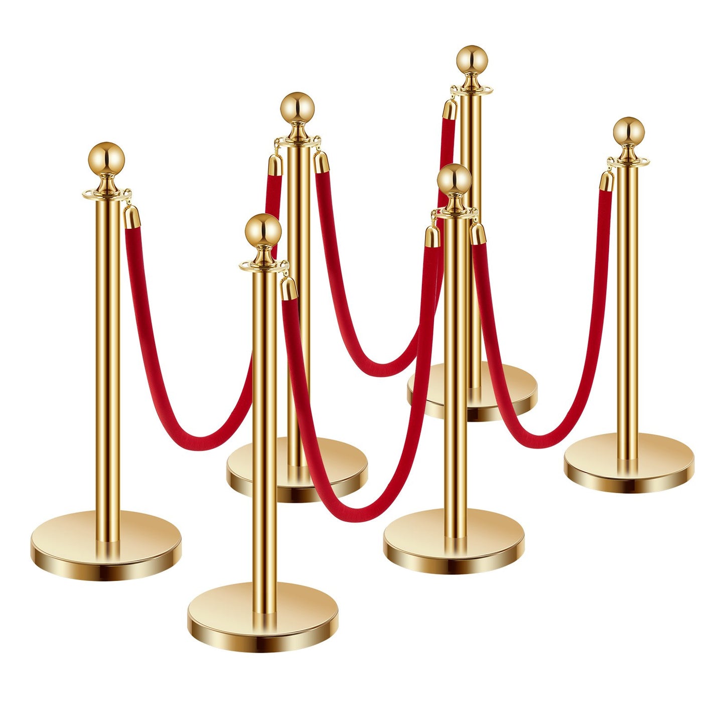 VEVOR Stanchion Post, 6 Pcs Crowd Control Barrier Set with 4 Red Velvet Ropes, 5 ft Stainless,-$85
