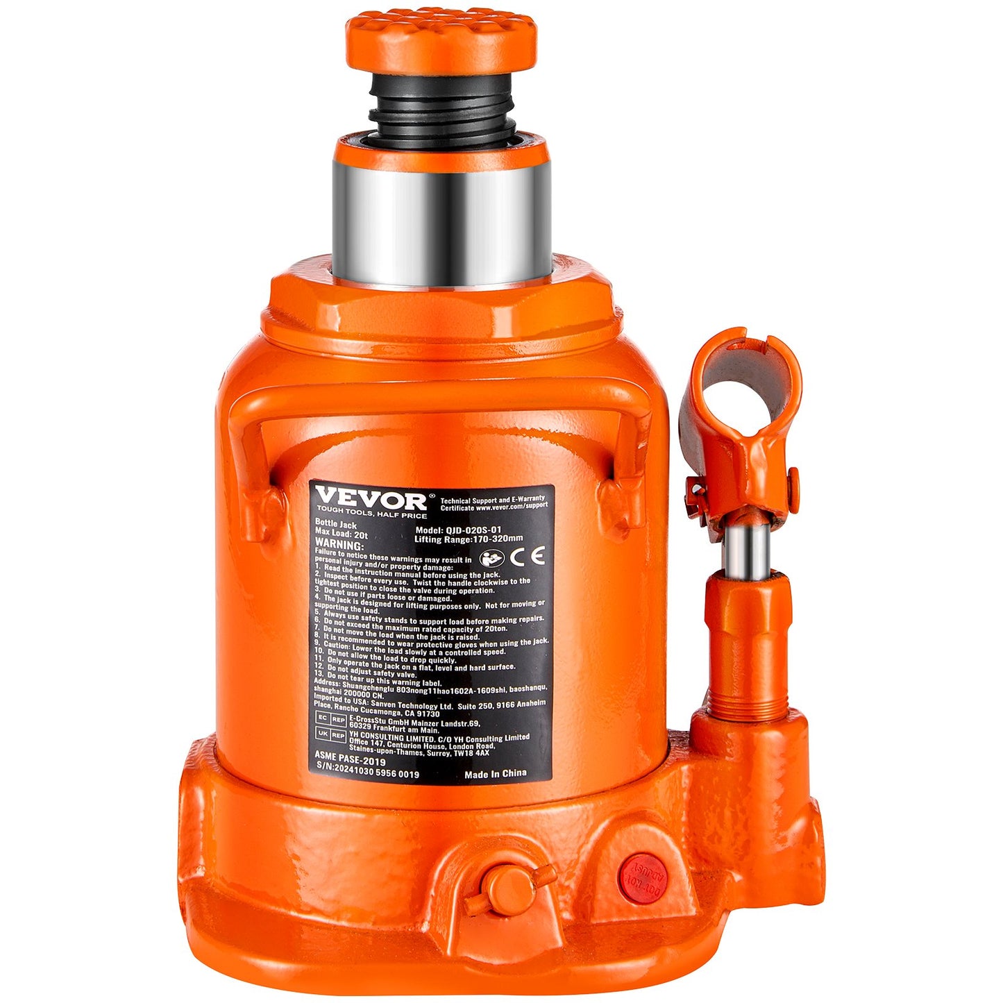 VEVOR Hydraulic Bottle Jack, 20 Ton/44092 lbs Welded Bottle Jack with 6.69''-12.6'' Lifting Range,-$40