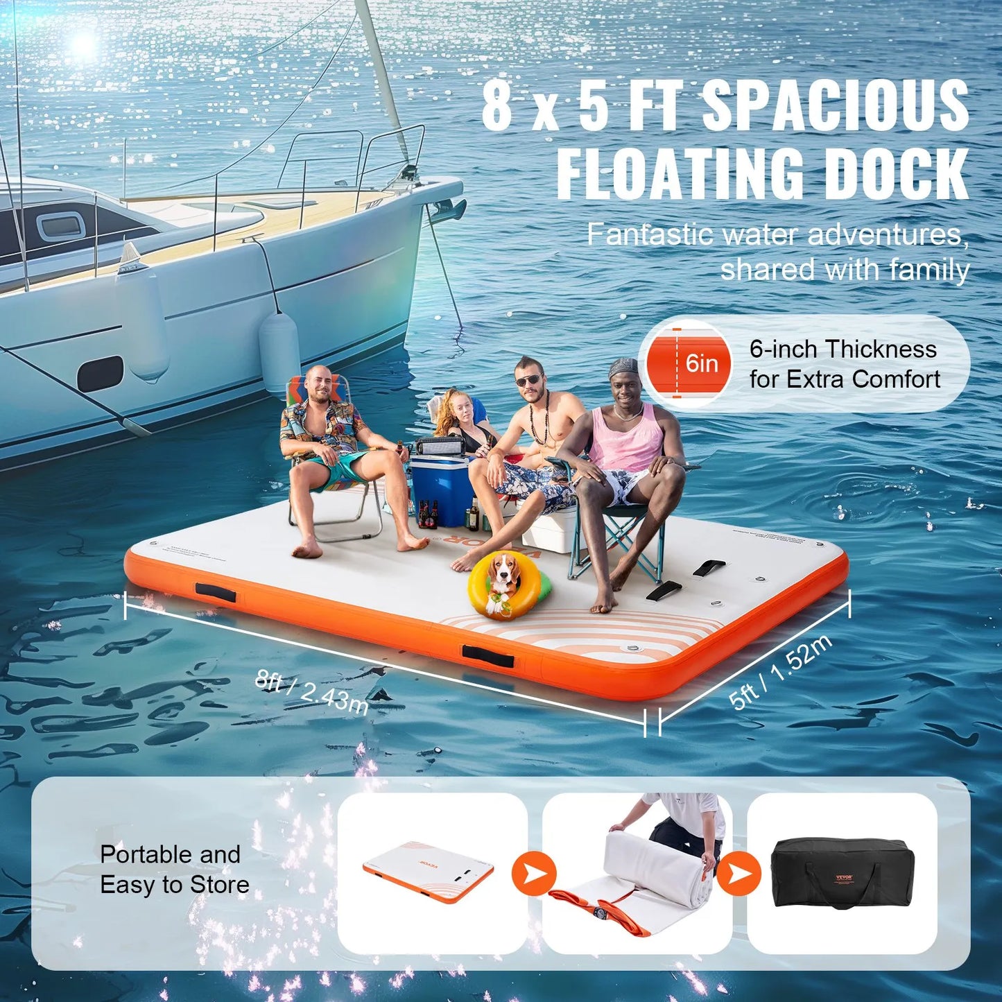 VEVOR Inflatable Floating Dock, 8 x 5FT Inflatable Dock Platform, Non-Slip Water Floating Dock Mat,-$160