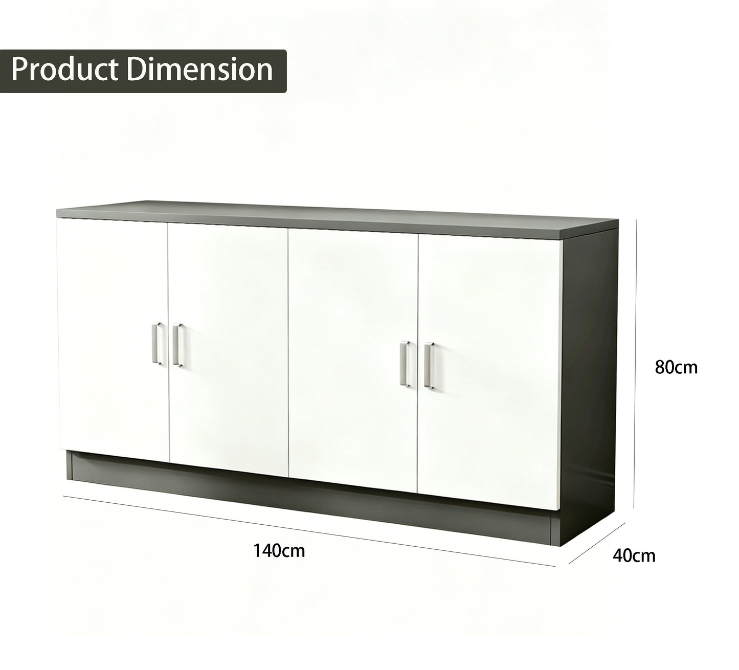 Brand New Assembled 4-door Sideboard Cabinet w/1 Adjustable Shelf, Storage Cupboard (Gray & White),-$160
