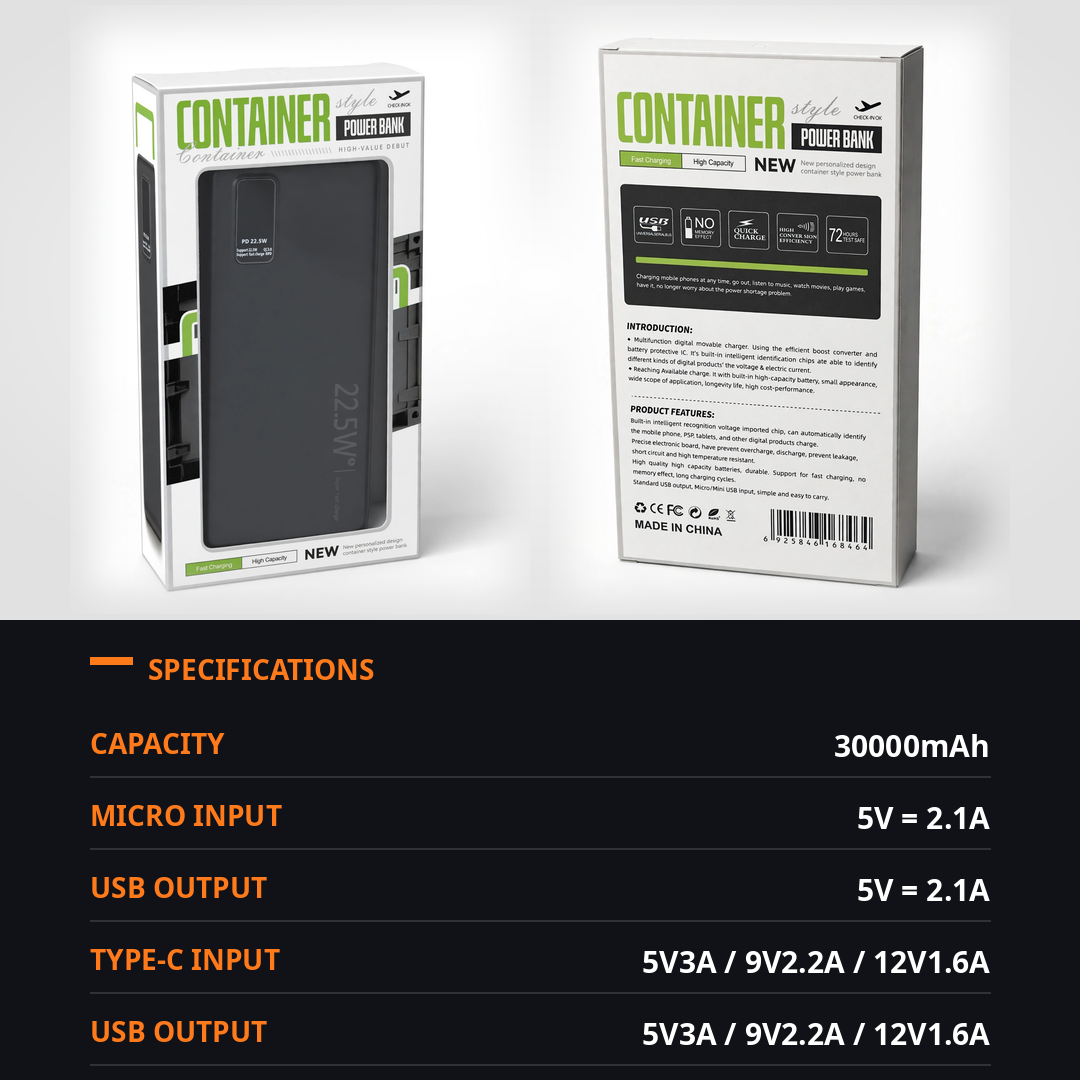 Brand New 30000mAh Power Bank, 22.5W PD+QC3.0 Fast Charge, 5-Port Portable Battery Pack -$30