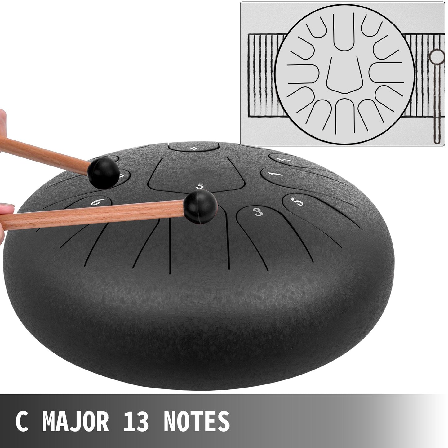 VEVOR Steel Drum, 13 Notes Percussion Instrument, 12 Inches Tongue Drum, Steel Tongue Drum,-$55