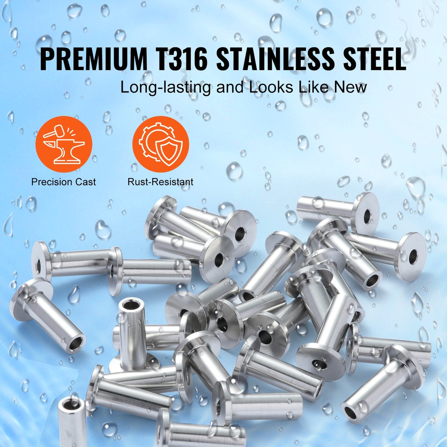 VEVOR 121 Pack T316 Stainless Steel Protector Sleeves for 1/8" Wire Rope Cable Railing,