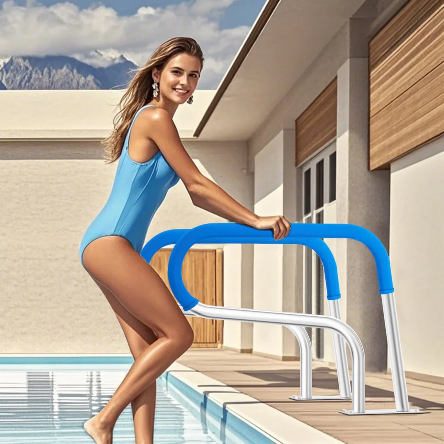 VEVOR Pool Handrail, 32 x 23 inch Pool Railing, Stainless Steel with Base Plate for Indoor/Outdoor Pools,-$60