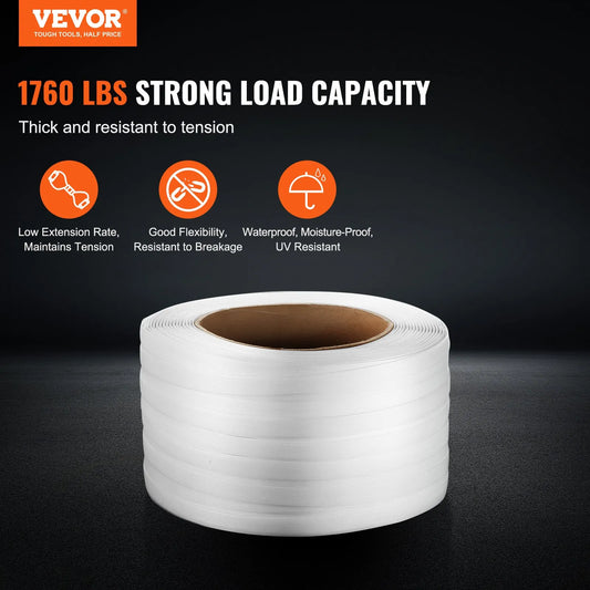 VEVOR Packaging Woven Cord Strapping Roll, 1640' Length x 3/4" Width x 0.03" Thickness,-$45