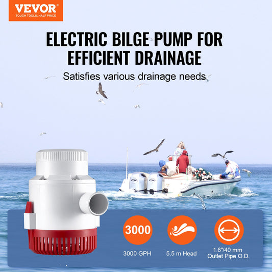 VEVOR Bilge Pump, 3000GPH 12V Automatic Submersible Boat Bilge Water Pump with Float Switch,-$50