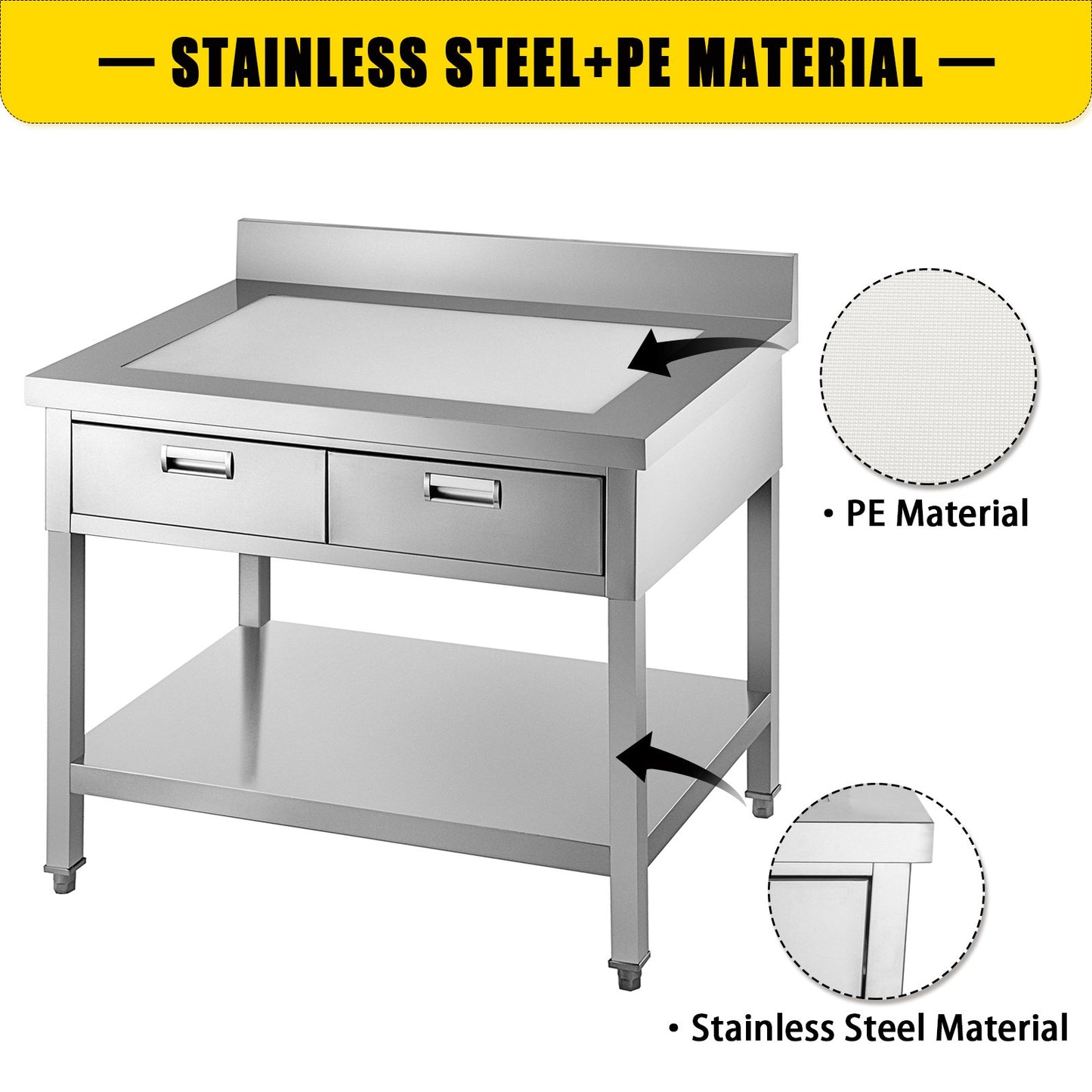 VEVOR Commercial Worktable Workstation 24 x 36 Inch Commercial Food Prep Worktable with 2 Drawers,