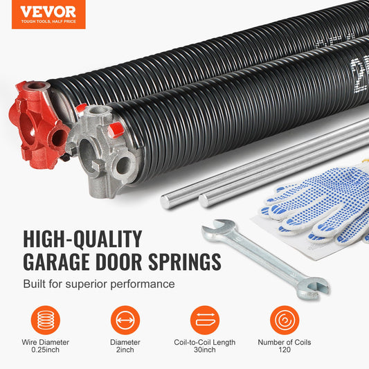 VEVOR Garage Door Torsion Springs, Pair of 0.25 x 2 x 30inch, 16000 Cycles, Garage Door Springs,-$55