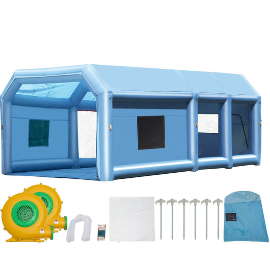 VEVOR Inflatable Paint Booth, 26.2 x 14.8 x 9.8 ft Inflatable Spray Booth, with 950W+750W Powerful Blowers,