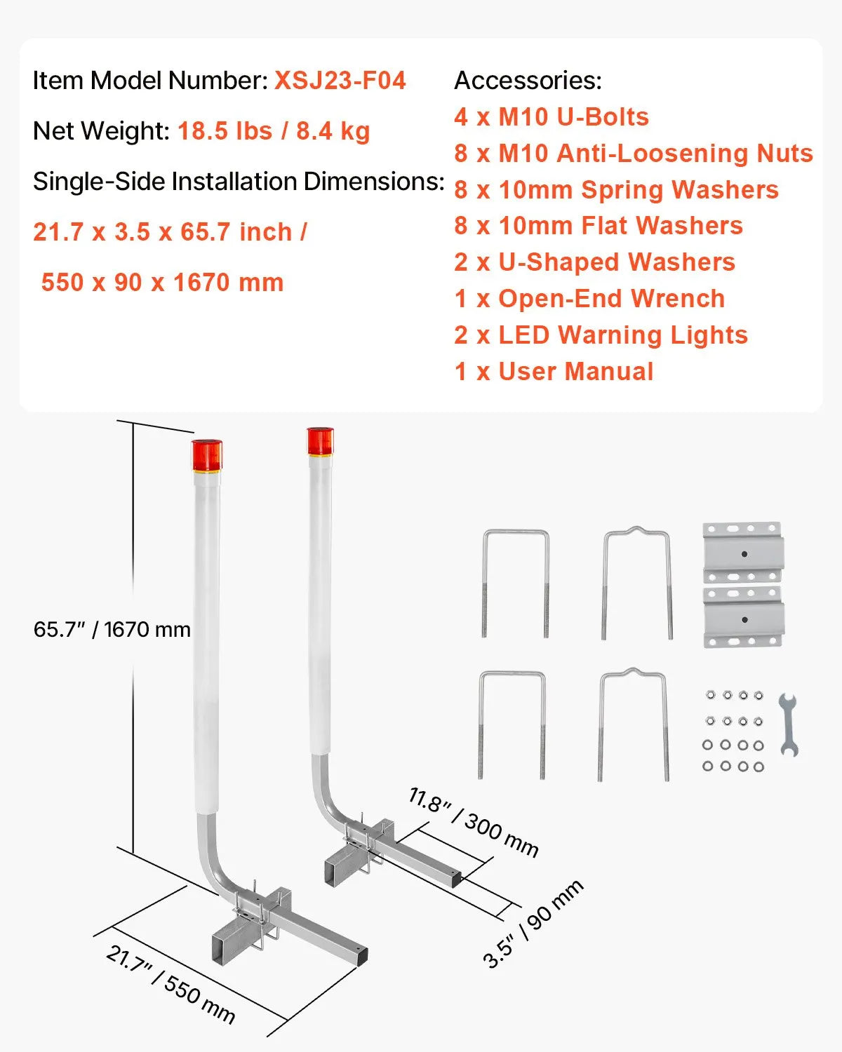 VEVOR Boat Trailer Guide, 60”with LED Light Trailer Guide Poles, 2PCS High-Hardness Steel Trailer,-$90
