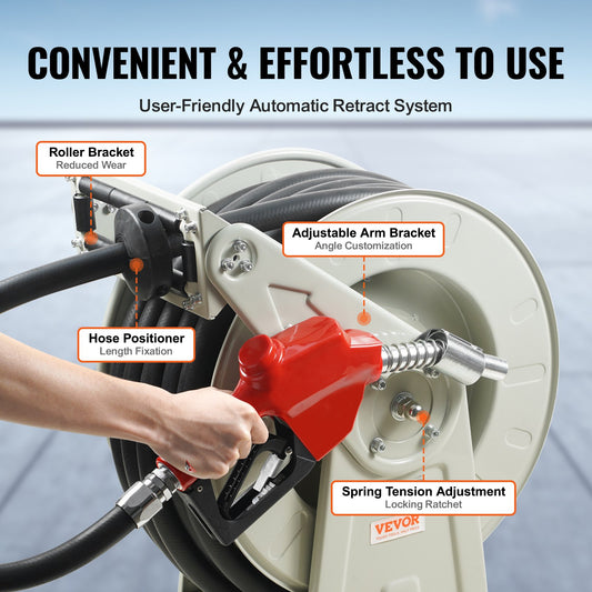 VEVOR Fuel Hose Reel, 3/4" x 50', Extra Long Retractable, Heavy-Duty Carbon Steel Construction ,-$280