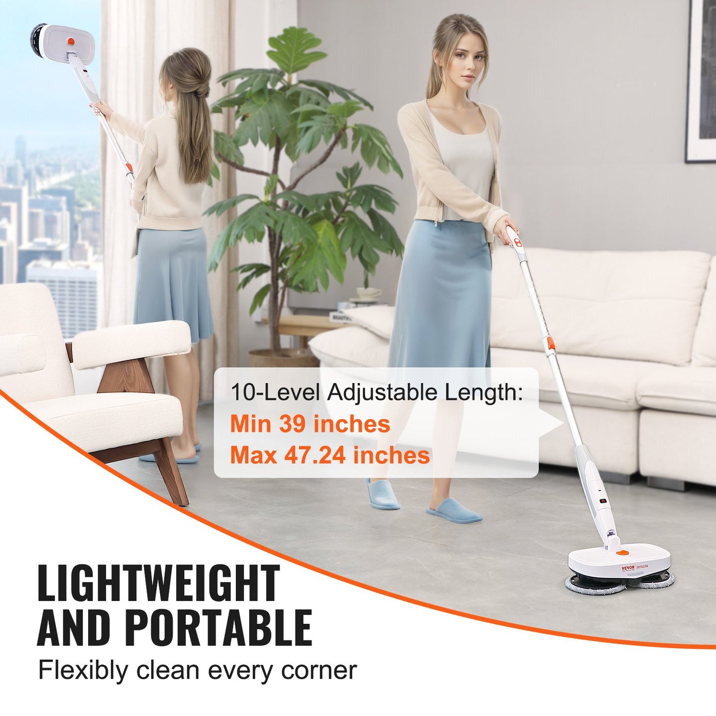 BNIB-VEVOR Cordless Electric Mop Electric Spin Mop with LED Headlight and Water Spray