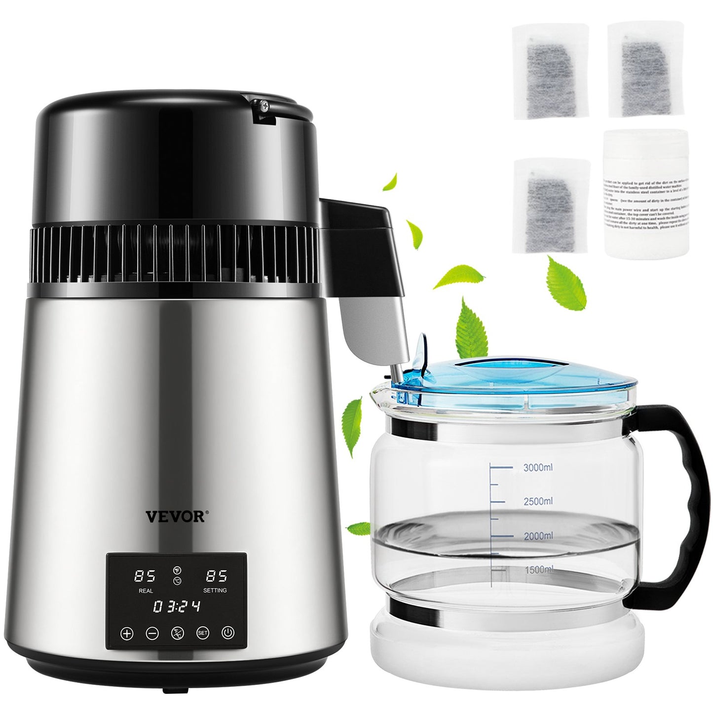 VEVOR Water Distiller, 1 L/H, 4L Distilled Water Maker w/ 0-99 H Timing, 750W Countertop Water Purifier,-$95