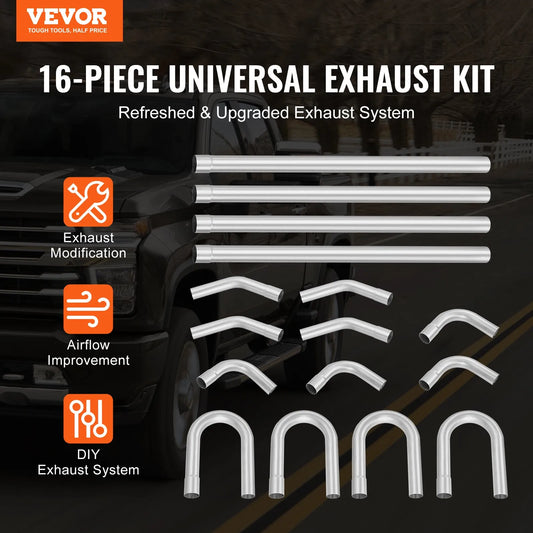 VEVOR Exhaust Kit, 16pcs, DIY Universal Galvanized Steel Exhaust Kit with Slip-Fit Joint & Large Exhaust Tube