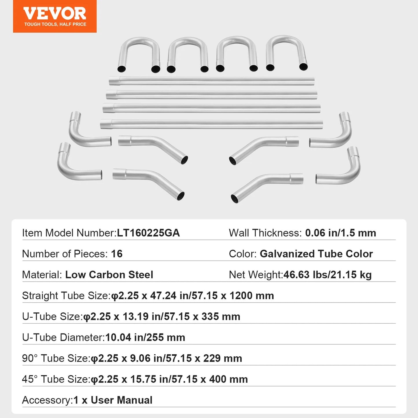 VEVOR Exhaust Kit, 16pcs, DIY Universal Galvanized Steel Exhaust Kit with Slip-Fit Joint & Large Exhaust Tube