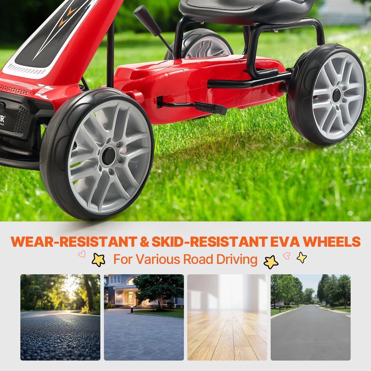 VEVOR Kids Pedal Go Kart, 4 Wheel Off-Road Pedal Go Cart Ride On Toy for Kids, Steering Wheel, Ages 5-12,-$100