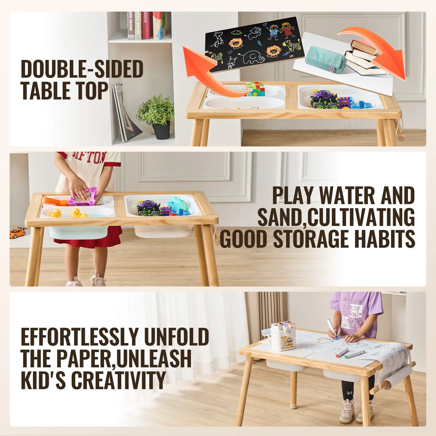 VEVOR Sensory Table for Toddlers, Kids Activity Table with 3 Foldable Storage Bins & Paper Roll Holder,-$50