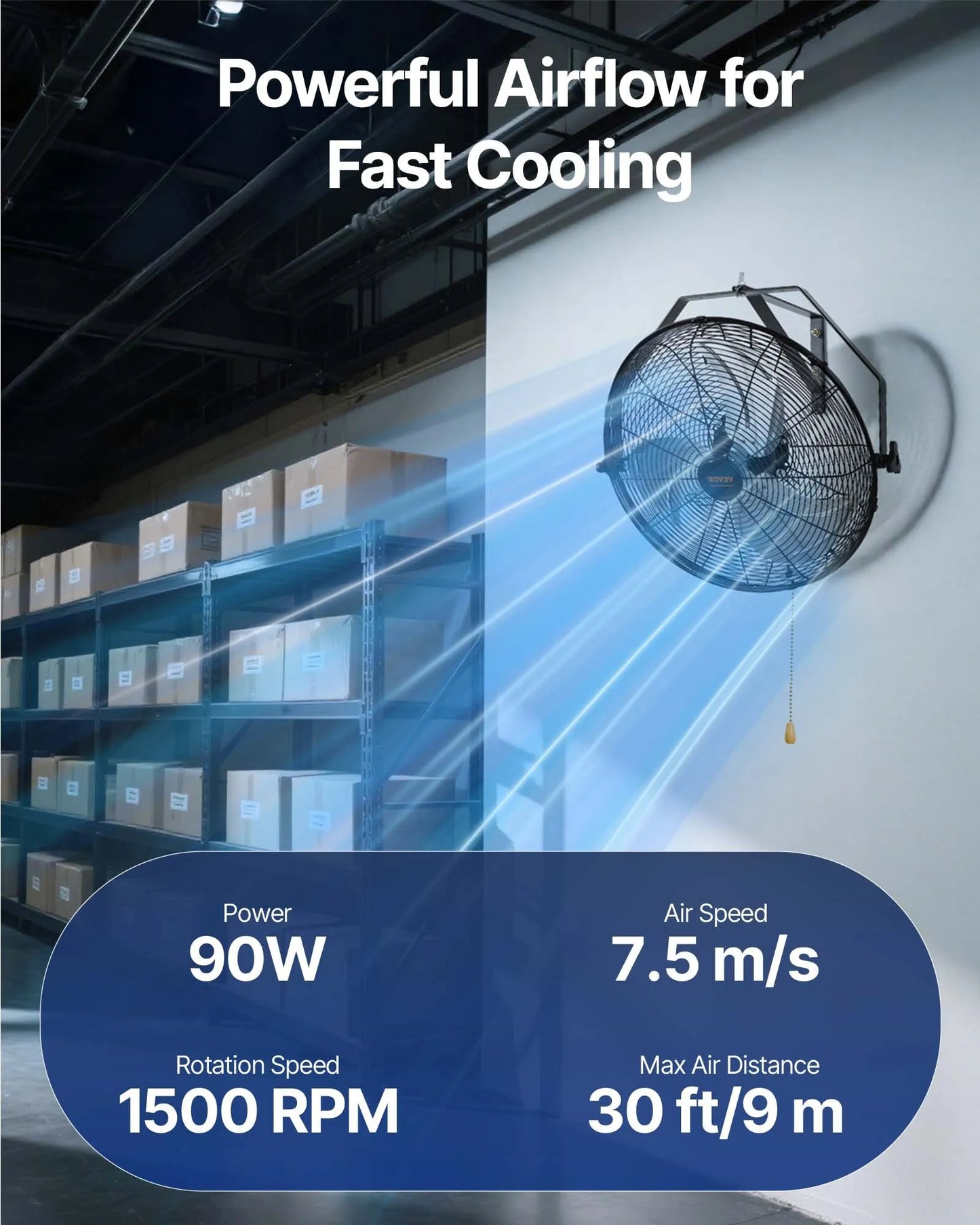 VEVOR Wall Mount Fan, 18 Inch, 3-speed High Velocity Max. 4150 CFM, Waterproof Industrial Wall Fan,-$60