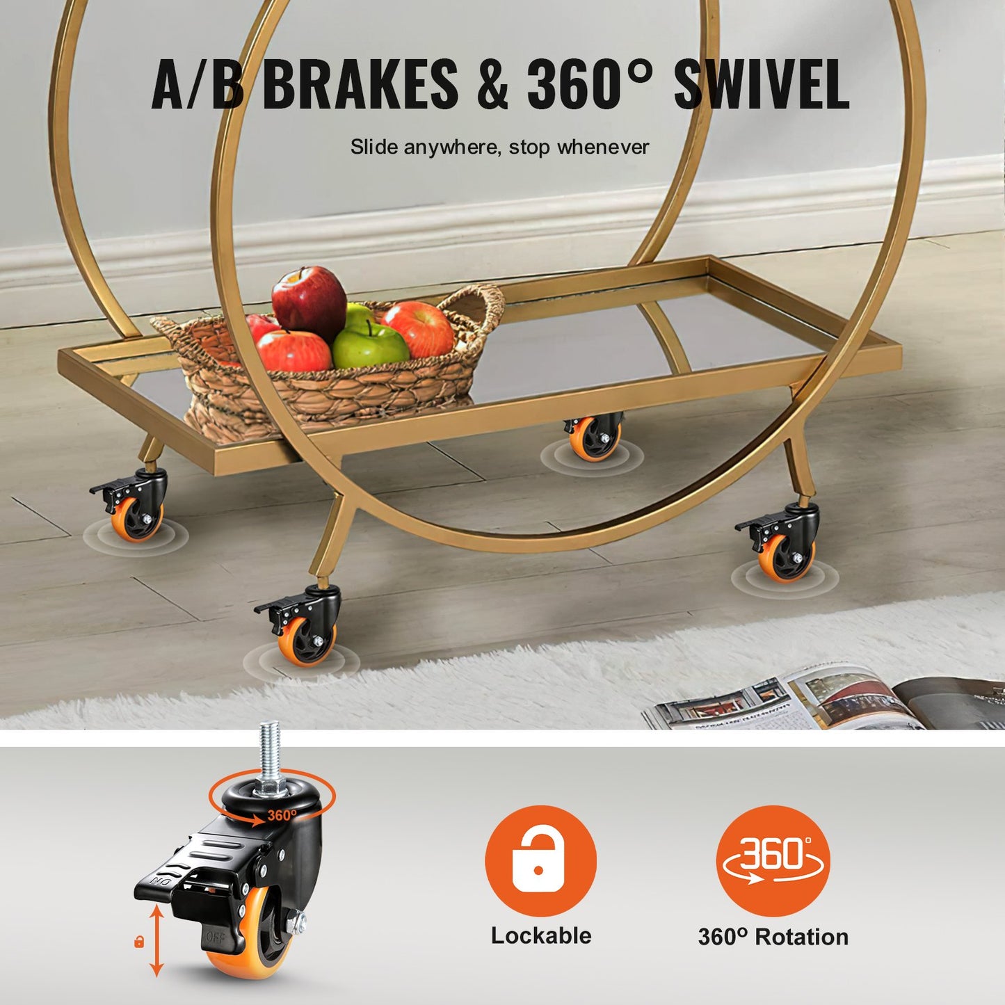 VEVOR Caster Wheels, 4 inch, Set of 4, 440 lbs Capacity, Threaded Stem Casters with Security Dual Locking,-$25
