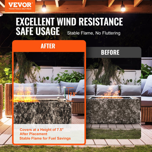 VEVOR Glass Wind Guard for Rectangular Fire Pit Table 36 x 16 x 7.5 Inch, 0.31 inch Thick,-$60