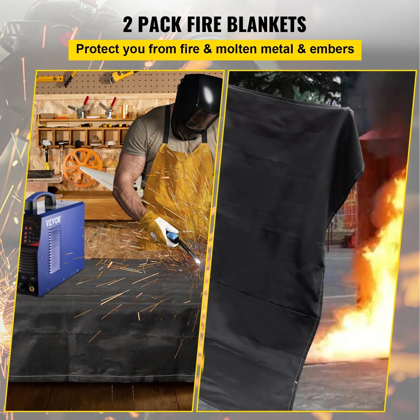 VEVOR Fire Blankets, 2 Pack Welding Blankets, 8' x 10' Fire Suppression Blanket, 1022°F Flame Retardant Blanket,-$50