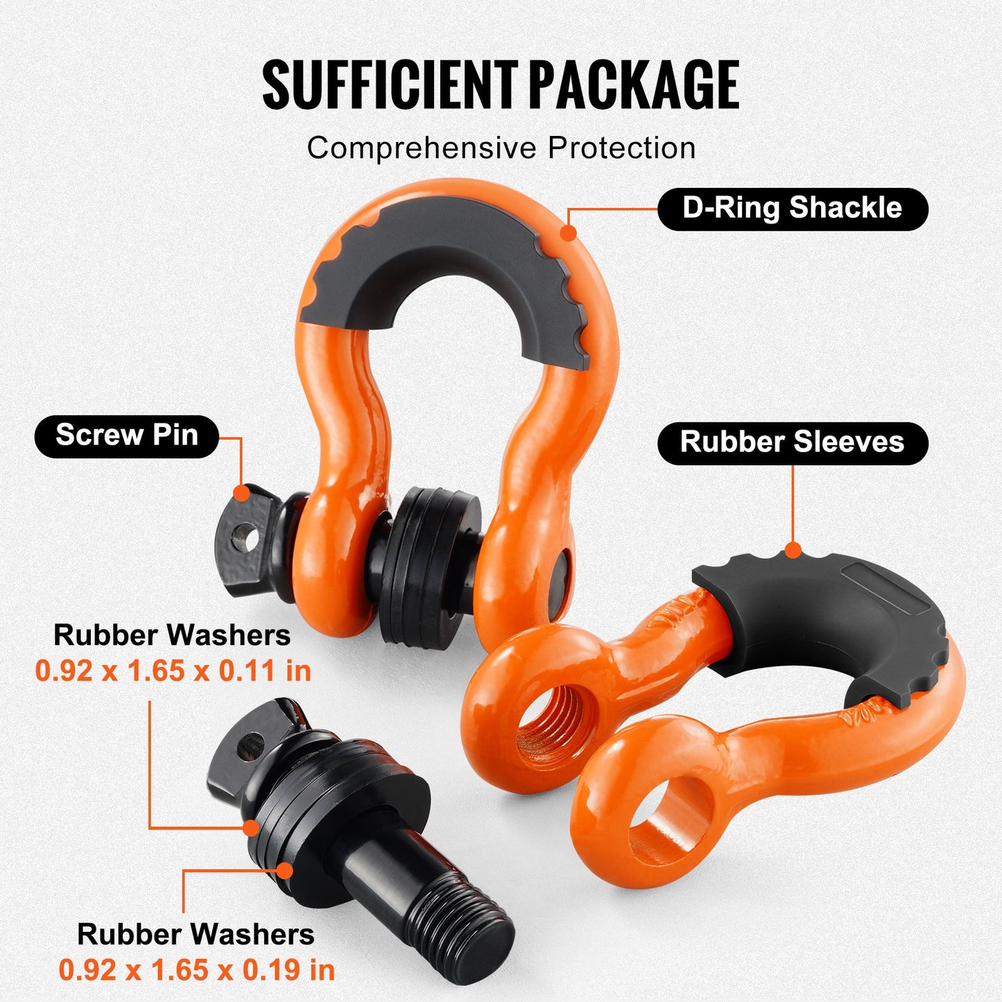 VEVOR 3/4" D-Ring Shackle, 2 Pack Alloy Steel Shackles 62832 lbs (28.5 Ton) Break Strength with 7/8" Screw Pin