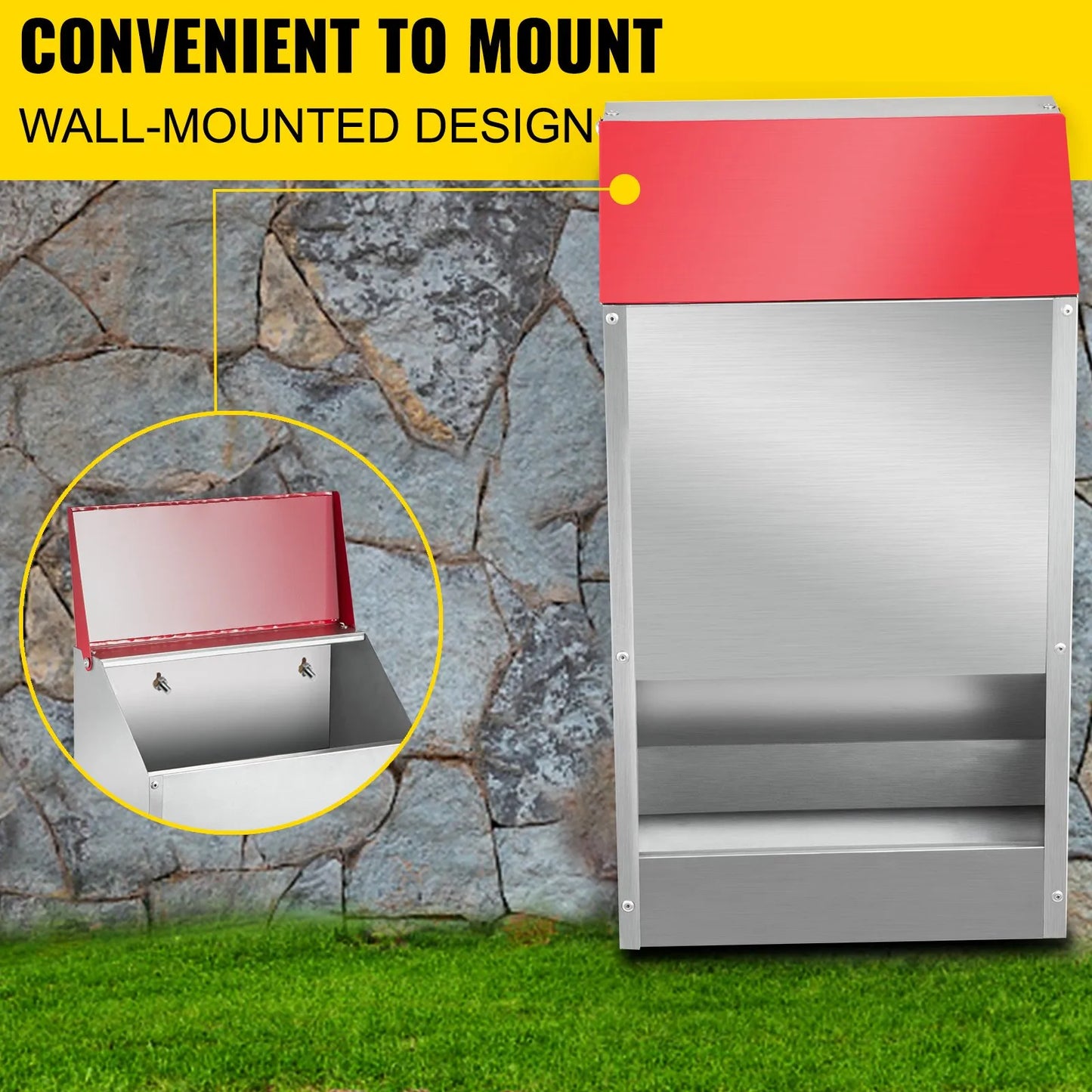 VEVOR Galvanized Poultry Feeder Holds 50lbs of Feed Chicken Feeders No Waste 13.8x11x25.6in-$60