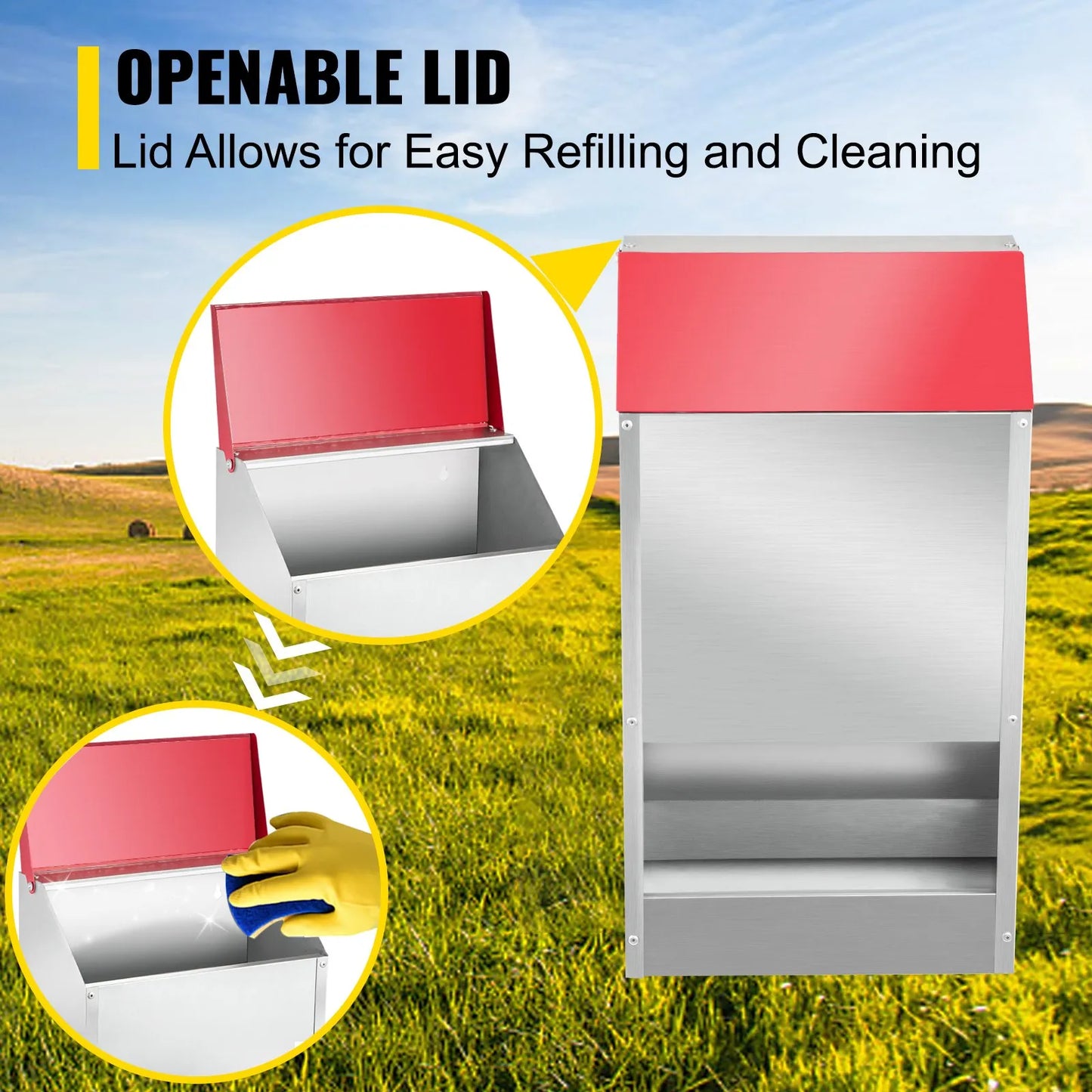 VEVOR Galvanized Poultry Feeder Holds 50lbs of Feed Chicken Feeders No Waste 13.8x11x25.6in-$60